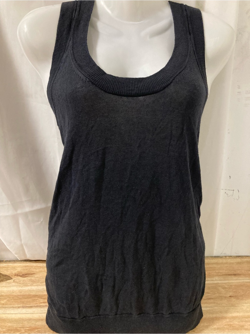 BCBGMaxAzria Black Knit Open Back Tank Top Y2K Minimalist Size M